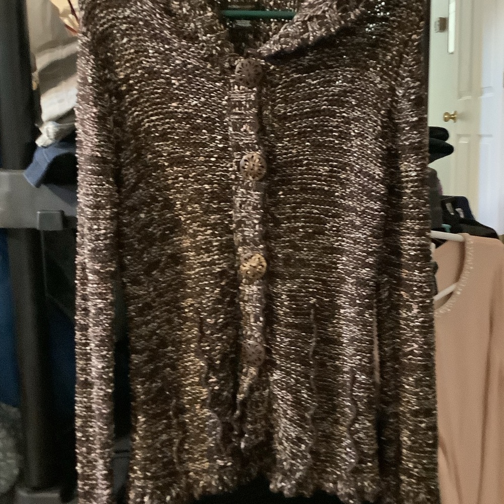 BCBGMaxAzria Textured Brown‎ Cardigan, hoodie, fringe
